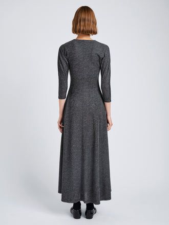 Proenza Schouler Back full length image of model wearing Livia Dress in Wool Jersey in Coal Melange