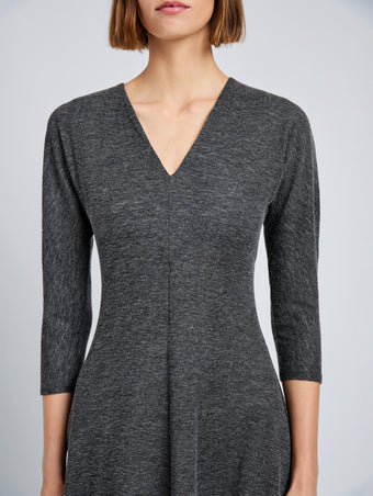 Proenza Schouler Detail image of model wearing Livia Dress in Wool Jersey in Coal Melange