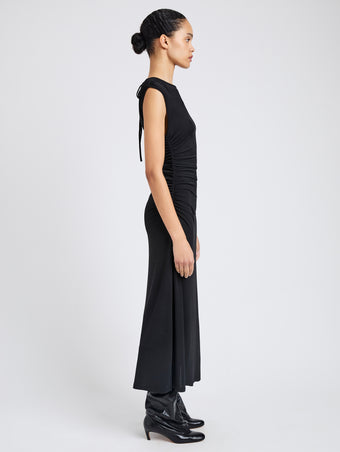 Proenza Schouler Side full length image of model wearing Mimi Dress in Crepe Jersey in Black
