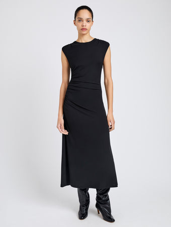 Proenza Schouler Front full length image of model wearing Mimi Dress in Crepe Jersey in Black