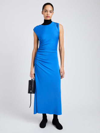 Proenza Schouler Front full length image of model wearing Mimi Dress in Crepe Jersey in Sea