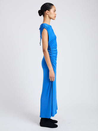 Proenza Schouler Side full length image of model wearing Mimi Dress in Crepe Jersey in Sea