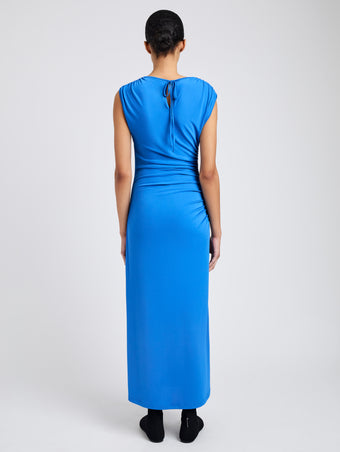 Proenza Schouler Back full length image of model wearing Mimi Dress in Crepe Jersey in Sea