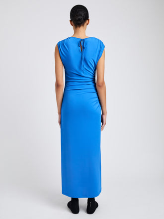 Proenza Schouler Back full length image of model wearing Mimi Dress in Crepe Jersey in Sea