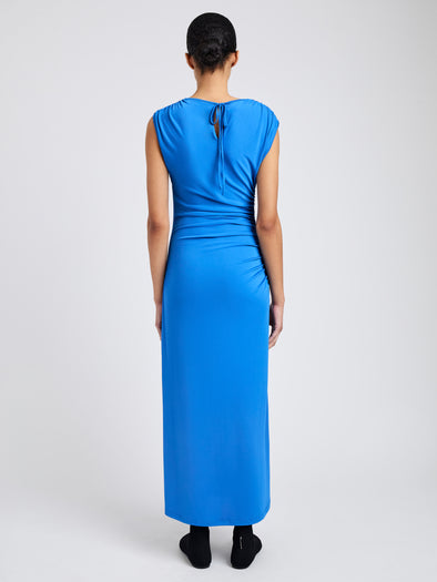 Proenza Schouler Back full length image of model wearing Mimi Dress in Crepe Jersey in Sea