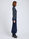 Proenza Schouler Side full length image of model wearing Audrey Top in Cheetah Jersey in Navy Multi