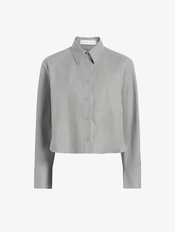 Proenza Schouler Still Life image of Olive Shirt in Stripe Cotton in Parchment, dark teal