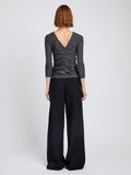 Proenza Schouler Back full length image of model wearing Blythe Top in Wool Jersey in Coal Melange