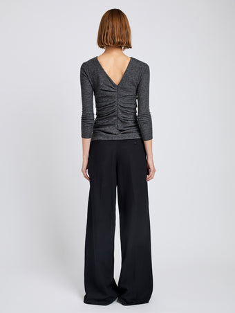 Proenza Schouler Back full length image of model wearing Blythe Top in Wool Jersey in Coal Melange