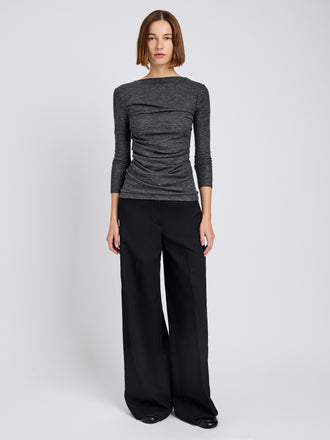 Proenza Schouler Front full length image of model wearing Lydia Pant in Drapey Suiting in Black