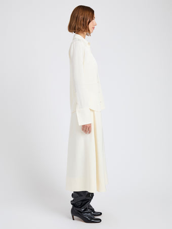 Proenza Schouler Side full length image of model wearing Maddi Shirt in Merino Wool Twill in Bone