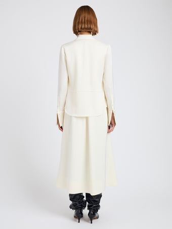 Proenza Schouler Back full length image of model wearing Maddi Shirt in Merino Wool Twill in Bone