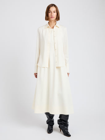 Proenza Schouler Front full length image of model wearing Maddi Shirt in Merino Wool Twill in Bone