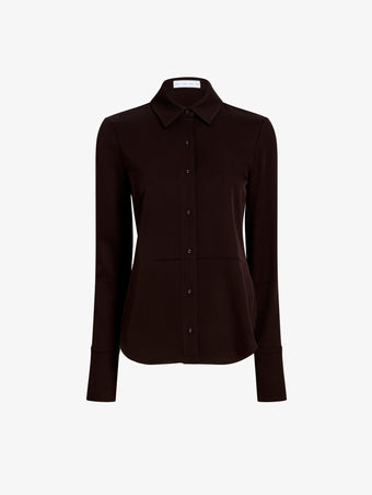 Proenza Schouler Still Life image of Maddi Shirt in Merino Wool Twill in Chocolate
