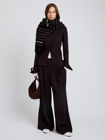 Proenza Schouler Front full length image of model wearing Maddi Shirt in Merino Wool Twill in Chocolate