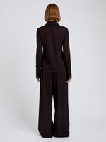 Proenza Schouler Back full length image of model wearing Maddi Shirt in Merino Wool Twill in Chocolate
