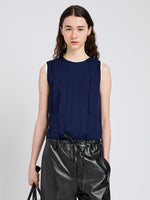 Proenza Schouler Front cropped image of model wearing Makayla Top in Open Weave Flou in Navy