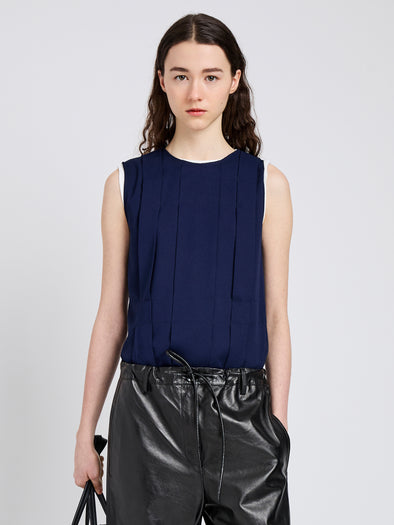 Proenza Schouler Front cropped image of model wearing Makayla Top in Open Weave Flou in Navy