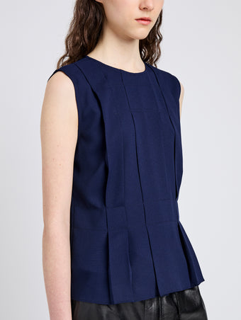 Proenza Schouler Detail image of model wearing Makayla Top in Open Weave Flou in Navy