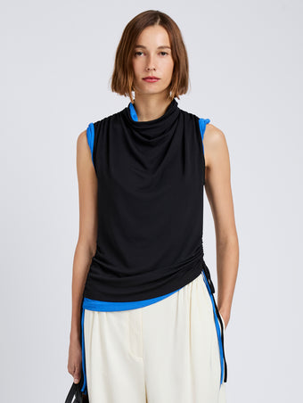 Proenza Schouler Front cropped image of model wearing Elna Top in Crepe Jersey in Black