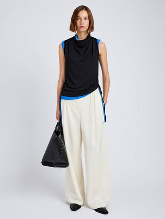 Proenza Schouler Front full length image of model wearing Elna Top in Crepe Jersey in Black