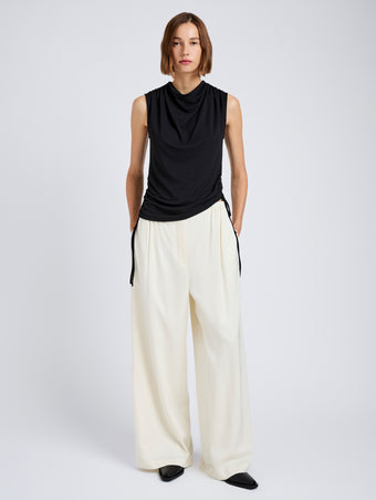 Proenza Schouler Front full length image of model wearing Elna Top in Crepe Jersey in Black
