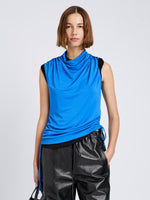 Proenza Schouler Front cropped image of model wearing Elna Top in Crepe Jersey in Sea
