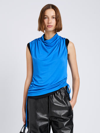 Proenza Schouler Front cropped image of model wearing Elna Top in Crepe Jersey in Sea