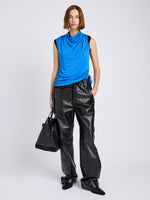 Proenza Schouler Front full length image of model wearing Elna Top in Crepe Jersey in Sea