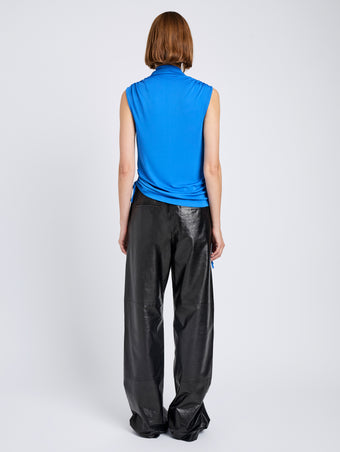 Proenza Schouler Back full length image of model wearing Elna Top in Crepe Jersey in Sea