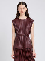Proenza Schouler Front cropped image of model wearing Lyra Top in LW Faux Leather in Oxblood