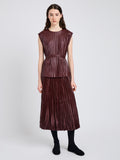 Proenza Schouler Front full length image of model wearing Lyra Top in LW Faux Leather in Oxblood