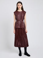 Proenza Schouler Front full length image of model wearing Lyra Top in LW Faux Leather in Oxblood