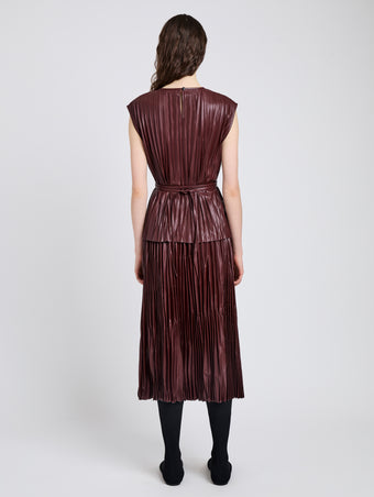Proenza Schouler Back full length image of model wearing Lyra Top in LW Faux Leather in Oxblood