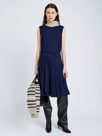 Proenza Schouler Front full length image of model wearing Jess Skirt in Open Weave Flou in Navy