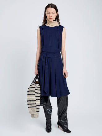 Proenza Schouler Front full length image of model wearing Jess Skirt in Open Weave Flou in Navy