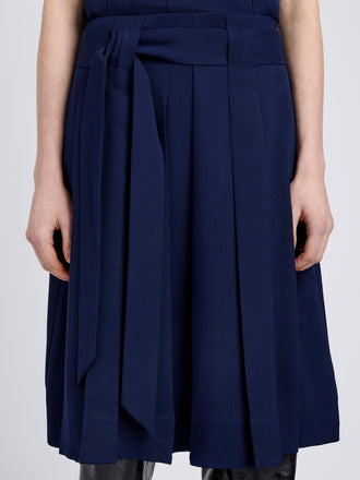 Proenza Schouler Detail image of model wearing Jess Skirt in Open Weave Flou in Navy