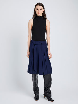 Proenza Schouler Front full length image of model wearing Jess Skirt in Open Weave Flou in Navy