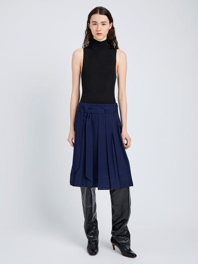 Proenza Schouler Front full length image of model wearing Jess Skirt in Open Weave Flou in Navy