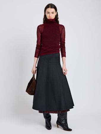 Proenza Schouler Front full length image of model wearing Heidi Skirt in Tech Cotton in Black
