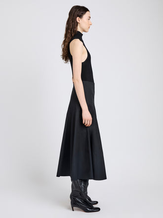 Proenza Schouler Side full length image of model wearing Heidi Skirt in Tech Cotton in Black