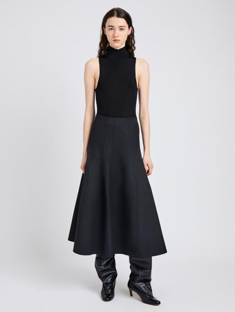 Proenza Schouler Front full length image of model wearing Heidi Skirt in Tech Cotton in Black