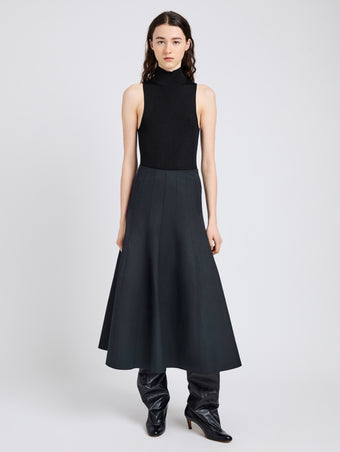 Proenza Schouler Front full length image of model wearing Heidi Skirt in Outerwear Cotton in Vulcan