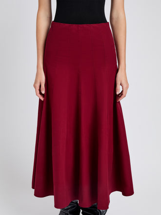 Proenza Schouler Detail image of model wearing Heidi Skirt in Tech Cotton in Claret