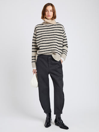 Proenza Schouler Front full length image of model wearing Kay Pant in Wool Garbardine in Coal Melange