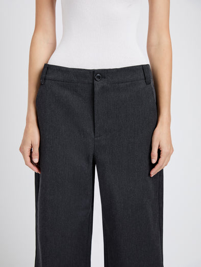 Proenza Schouler Detail image of model wearing Kay Pant in Wool Garbardine in Coal Melange