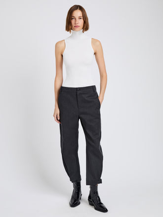Proenza Schouler Front full length image of model wearing Kay Pant in Wool Garbardine in Coal Melange