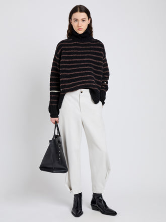 Proenza Schouler Front full length image of model wearing Kay Pant in Wool Garbardine in Bone Melange