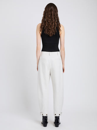 Proenza Schouler Back full length image of model wearing Kay Pant in Wool Garbardine in Bone Melange
