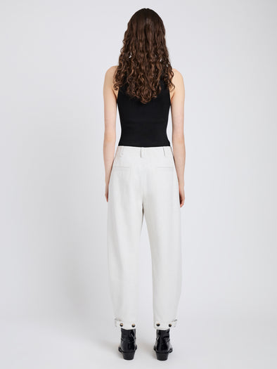 Proenza Schouler Back full length image of model wearing Kay Pant in Wool Garbardine in Bone Melange